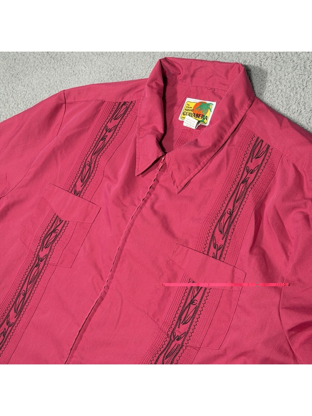 Haband Guayabera Shirt Mens 3XLT Blue Pink Zip Up Embroidery Short Sleeve Lot 2 - Picture 10 of 15